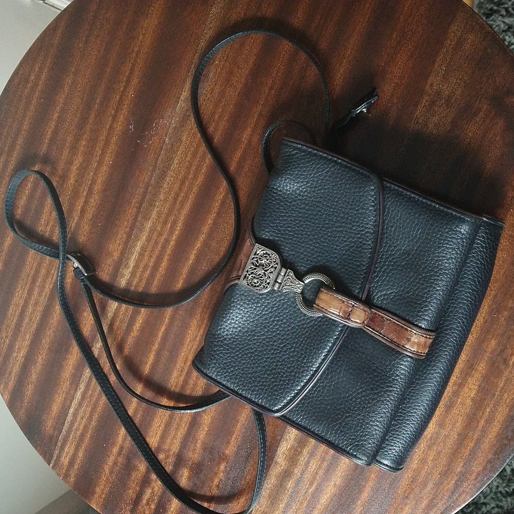 Brighton Black Leather Folding Crossbody Bag